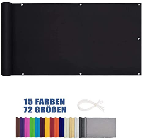 LEIBING Brise-Vue pour Balcon 0.7x4m HDPE Vent Protection UV Revêtement Balcon Attaches de câble et Fils en Nylon pour terrasse de Porche, arrière-Cour, Noir