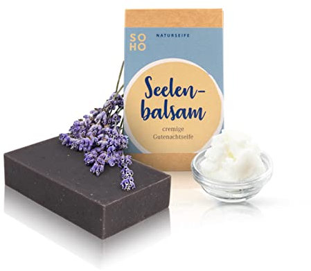 SOHO Naturkosmetik Duschseife Seelenbalsam • Festes Duschgel mit Lavendel & Sheabutter • Vegane Seife für Körper & Hände (100g)