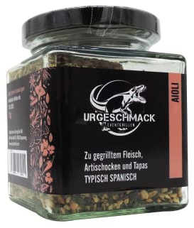 Aioli Gewürzmischung 95 g im Glas (passend zu gegrilltem Fleisch, Artischocken, Spaghetti, Tapas, Scampi, Garnelen, Gyros, ein typischer spanischer Knoblauch Dip) 1er Pack