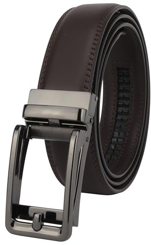 Masters & Stylists Herren Gürtel in Braun, ledergürtel herren mit automatischer Schnalle ohne Löcher, Eleganter e widerstandsfähig automatik gürtel, mit Geschenkbox, Breite 3,5 cm, Länge 120 cm
