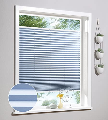 Deco Home | Plissee nach Maß, Personalisierbare Plissees mit & ohne Bohren, Sichtschutz Fenster, Faltrollos | Hellblau
