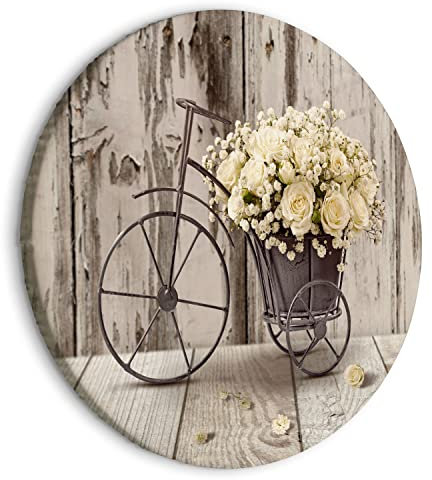 murando Tableau Rond Fleurs Bois 40x40 cm 1 panneau impression sur toile tableaux décoration murale photo image artistique photographie graphique Rose Vélo Cśur n-C-10010-bc-a