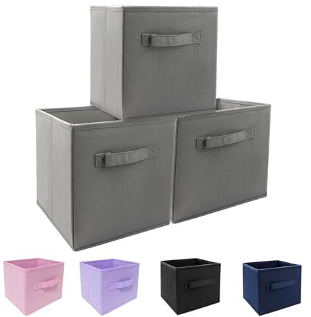 EBIGIC Aufbewahrungskörbe, zusammenklappbar, würfelförmig, 3 Stück, 26,7 x 26,7 x 27,9 cm, Kiste, Ordnungsboxen, für Zuhause und Büro, zusammenklappbar, Schrank-Organizer, Schubladen-Organizer (grau)