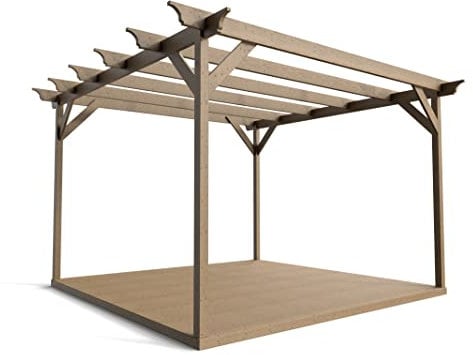 Wooden pergola and decking complete DIY kit (2.4m x 2.4m Champion gazebo design, Rustis brown finish)