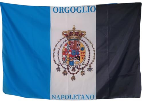 BANDIERA CALCIO REGNO DUE SICILIE NAPOLI “ORGOGLIO NAPOLETANO” TESSUTO SINTETICO 100X140 CM AZZURRO BIANCO AZZURRO