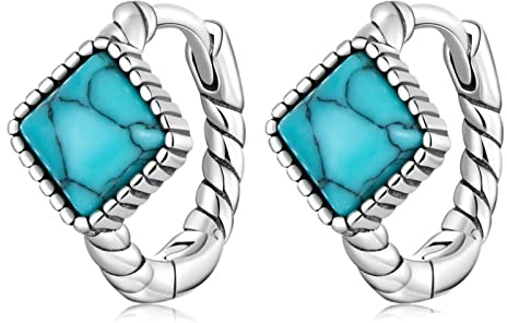 Weav 925 Sterling Silber Blau Quadratisch Türkis Ohrschnallen Für Frauen Einfache Art Twist Creolen Für Frauen Feinen Schmuck