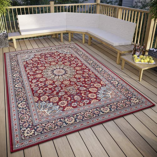 Hanse Home Kadi In- & Outdoor Teppich Orientalisch – Orient Flachgewebe, Orientalisches Design Klassisch, ÖKO-TEX Wetterfest & UV-beständig für Balkon, Terrasse, Garten – Rot Blau, 80x165cm