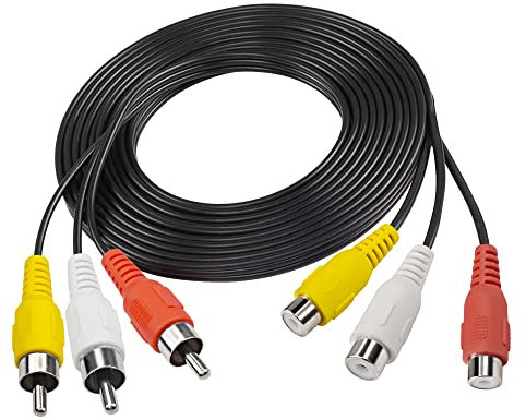 MEIRIYFA 3RCA Cavo di estensione AV, 3 RCA maschio a 3 RCA femmina audio video cavo di estensione composito per DVD CD TV (5M)