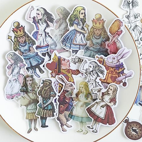 Alideco 80Pcs Vintage Scrapbook Stickers Set Retro Scrapbooking Paper Kawaii Alice Stickers Journaling Assorted Phone Adult