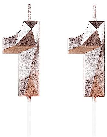 Yiran Geburtstagskerzen Zahlen 11, 5cm Roségold, Kerzen für Torten- und Kuchendeko, Geburtstagsdeko, Nummer 11