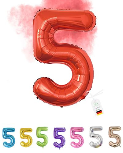 LITTLE BIRTHDAY | Zahlen Luftballon | Folienballon | Helium Gas Balloon Ballon | 101 cm | 0 1 2 3 4 5 6 7 8 9 in vielen Farben | Geburtstag | Kindergeburtstag | Deko | rot 5