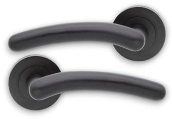 Infinity Decor Tang Curved Lever on Rose Latch Door Handles Set - Matt Black for Interior & Exterior Doors