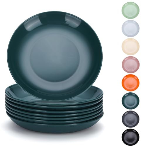 Evanda Juego de 8 platos de plástico, Platos de Vajilla 20cm Irrompibles y Reutilizables para Todos los Usos y Todas las Edades, Aptos para Microondas Sin BPA Aptos para Lavavajillas (Verde scuro)