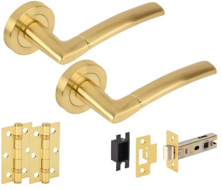 Hunta HANDLEZONE® Neemo Internal Door Handle Pack, Complete with Lever Handles, Latch, Ball Bearing Hinges - Brushed Brass