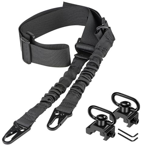 Taktischer Zweipunkt-Sling-2er-Pack Picatinny QD-Schling-Schwenk halterungen Verstellbarer Schulter Gurt für Gewehre-Schnell Spanner und Montage Basis inklusive (Schwarz A)