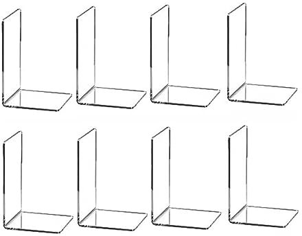 Geieold Lot de 8 serre-livres transparents en forme de L pour livre d'images, plateaux de rangement, trombones