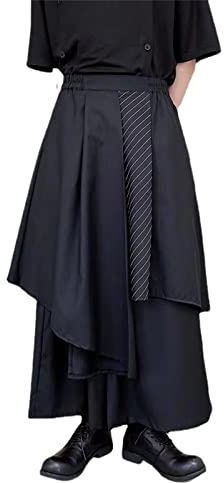 Pantalon Homme Rock Traditionnel Irrégulier Grande Taille Pantalon Uni Samurai Hakama Pantalon Harem Uni Baggy Streetwear Kilt Style Japonais, T noir., L