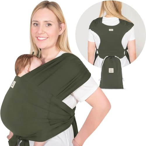 KeaBabies Tragetuch Baby Neugeboren - D-Lite Elastisches Baby Tragetuch Neugeborene, Einfach Anzuziehen Babytrage Neugeborene Ab Geburt, Ring-Trage Babytragetuch Ohne Binden (Forest)