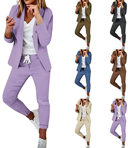 EMATOP Hosenanzug für Damen Zweiteiliger Business Anzug Set Slim fit Freizeitanzug Revers Büro Blazer Hose 2-Teilig Tracksuit Elegant Taillierter Jogginganzug Baumwolle Einfarbig Streetwear