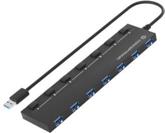 Conceptronic HUBBIES19BP 7-Port USB 3.0 HUB mit Netzteil, 90 cm Kabel, individuellem Netzschalter, USB 3.2 Gen 1