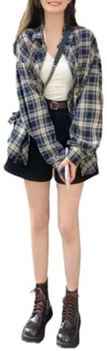 Chemise de Niche Design Femme été rétro Chemise à Carreaux Manteau Ample décontracté Petit Haut - Chemise à Carreaux - XL