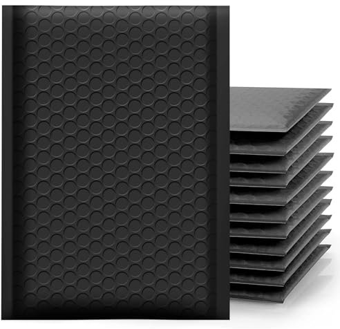 NaXew Padded Envelopes A6, with Easy Peel & Seal Poly Bubble Mailer Bags Postal Wrap Envelope Cushioned Protective Packaging 100 x 165 (Black A6, 10pcs)