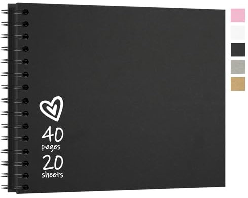 Vienrose 28,5 x 20,5 cm Fotoalbum zum Selbstgestalten und Einkleben mit 40 Seiten, Hardcover Kraftpapier Spiralalbum Scrapbook, DIY Sammelalbum für Hochzeit, Geburtstag, Jahrestag, Schwarz