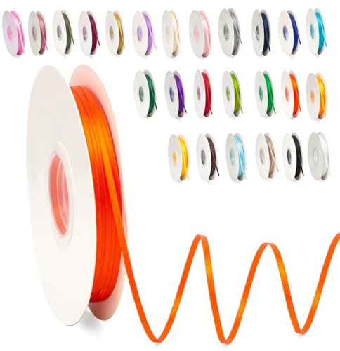 Satinband Orange 3mm, 91m Satinbänder Schleifenband Dekoband Doppelseitig Geschenkband Geschenkverpackung Bänder zum Luftballons Blume Handgefertigt Weihnachten Wide Satin Ribbon 0.3CM for Wedding Car