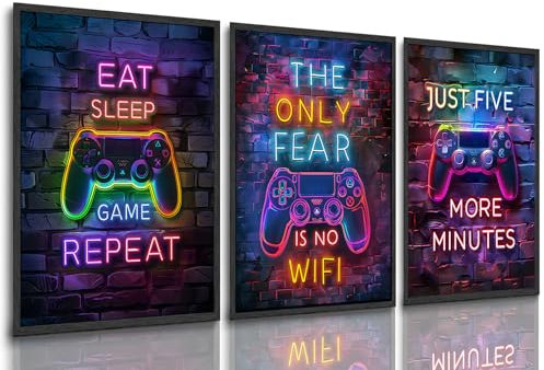 Yolbcdr Set di 3 stampe artistiche da parete per videogiochi, decorazione per sala giochi, decorazione per sala giochi, per camera da letto, bagno, 30,5 x 40,6 cm, senza cornice