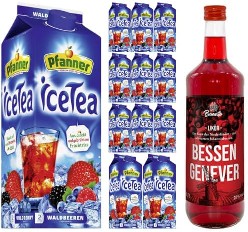 Boente Bessen Genever Likör Geschenk (700 ml), Pfanner Ice Tea Eistee Waldbeeren 2000 milliliter x 12 STÜCK mit Pufai Grocery