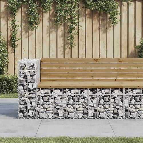 Chaduof Gartenbank aus Gabionen 122x71x65,5 cm Kiefernholz Imprägniert, Terrassenmöbel, Wetterfeste Bank, Outdoor Bank, Parkbank, Garten Banken, Deko Bank, Gartenmöbel - 834385