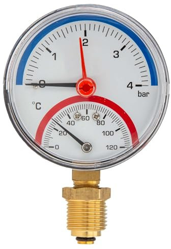 tecuro Ø 80 mm Bi-Metall Thermometer 0-120°C Manometer 0-4 bar, 1/2 Zoll, radial, mit Montageventil