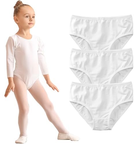 Hornice Mädchen-Unterwäsche aus Reiner Baumwolle,3er-Pack Weiße Slips Tanzunterwäsche Geeignet für 4-18 Jahre, Lateinamerikanische Tänze, Ballett
