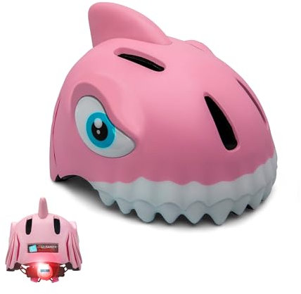 Crazy Safety Rosa Hai Kinder Fahrradhelm | Fahrradhelm für Kinder von 6-12 Jahren für Fahrräder, Skateboards, Laufräder, Scooter, Skates. Leichter und Verstellbarer 3D-Tierhelm 54-59 cm.