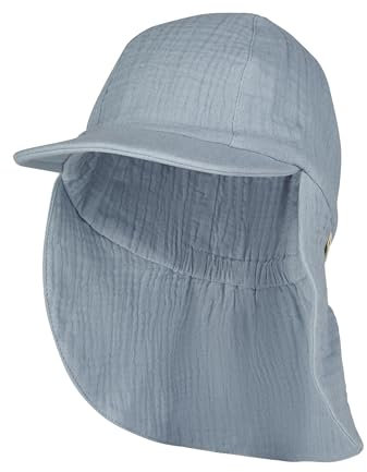 Sterntaler Schirmmütze Nacken Musselin - Unisex Mütze aus Baumwoll Musselin (Bio) - UV-Schutz 50+ Sonnenhut mit Nackenschutz - Baby- und Kinder Sommer Kopfbedeckung - graublau, Größe 47