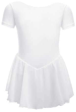 BALAYSIER Ballettkleidung Mädchen Ballettkleid Kurzarm Balletttrikot Baumwolle Tanzkleid Tanzbody Mit Chiffon Rock Tütü(Weiß, 130)