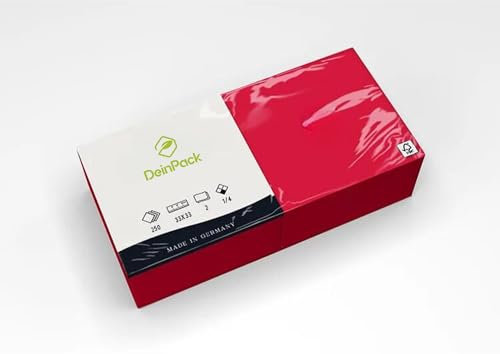Deinpack 250 Servietten 2 lagig 1/4 Falz rot | Tissueservietten rot | geeignet für Gastronomie, Grillen, Haushalt, Hochzeiten, Catering oder Feste | umweltfreundlich