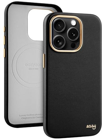 EasyAcc for iPhone 15 Pro Case MagSafe,Eco Leather,Dirt Resistant, Scratch-Resistant,Metal Buttons,Luxury Phone Cover for iPhone 15 Pro, Shockproof,Drop Protection,Black