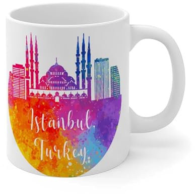 Wodevor Turchia Istanbul Tazza da 325 ml con panorama di avventure di viaggio e paesaggio, personalizzabile, idea regalo per l'inaugurazione della casa, in ceramica, bianca