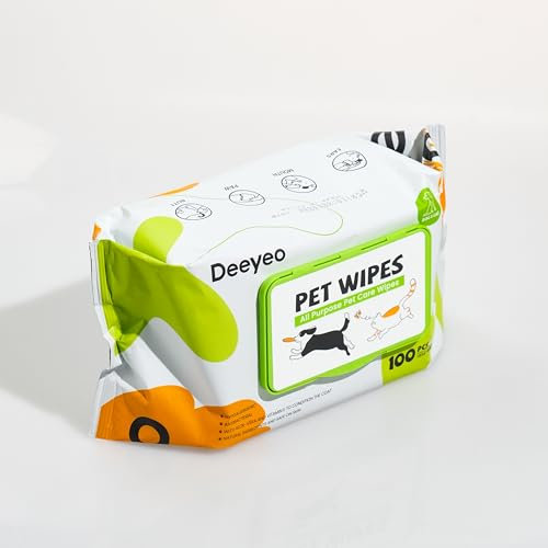Deeyeo Pet Wipes – Biodegradable Dog Grooming Wipes – Plastic-Free Dog Wipes for Ears, Paws, Bum, Full Body – Sensitive Cleaning Wipes for Puppy, Kitten, Dogs, Cats – Eye Wipes for Dogs Care