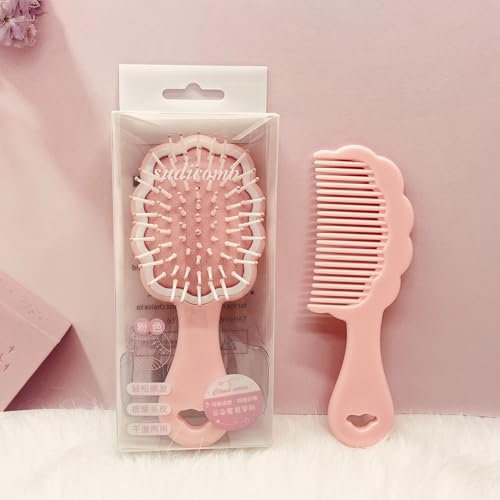 Mini Wet Hair Brush,Small Cute Hair Comb 2 Piece Cloud shaped Hair Brush Combs Set For Women Girls Kids,Travel Shower Detangling Comb Massage HairBrush with Air Cushion for Dry,Wet Hair (Pink)