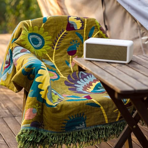 Snylcce Doppelseitige böhmische Decke - 100% Bio-Baumwolle, handgewebte Bett- und Sofadecke, gemütlicher Boho-Akzent für 2-3-Sitzer Sofas und Sessel - 200x230cm, leuchtendes Gelb