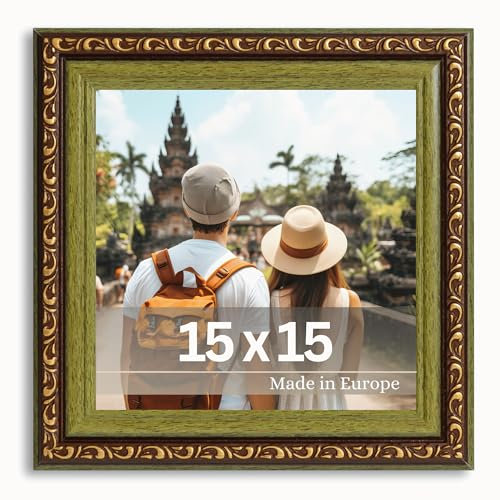 VictoR antiker - kunstvoller Fotorahmen „Chagall“ in Braun Grün - 15x15 cm Deko Bilderrahmen Vintage - geeignet für Urkunden - Bilderrahmen Quadratisch - Bilderrahmen Braun 15x15 - Barock