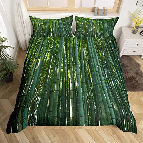 Homemissing Parure de Lit Imprimé Bambou 240x260cm Feuilles Tropicales Ensembles de Housse de Couette Thème Nature Botanique Vert Housse de Couette Branches de Feuilles Respirantes Décor de Chambre