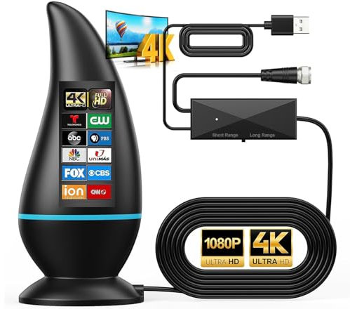DVBT2 Antenne, Digitale TV-Antenne, Großer Reichweite und 360° Empfang verstärkte, Zimmerantenne für Fernseher mit Starkem Magnetfuß, Unterstützt 4K 1080P, TV kostenlos DVB-T2 VHF UHF, Koaxialkabel