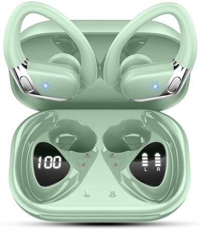 chalvh Bluetooth Kopfhörer Sport, Kopfhörer Kabellos Bluetooth 5.4 in Ear Kopfhörer mit CVC8.0 Noise Cancelling Mikrofon, Earbuds 50H IPX7 Wasserdicht Ohrhörer für Joggen/Running,mit USB-C, Grüner