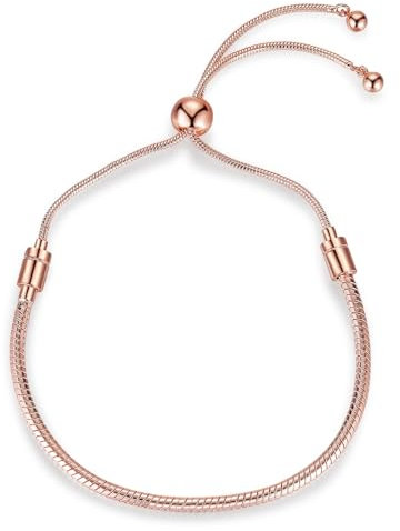 ARICHDUDE Charms Bracelet for Women Men 3mm Snake Chain Bracelet Birthday Christmas DIY Jewelry Gift Adjustable Size(rose gold)