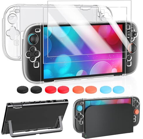 FYOUNG Coque et 2 Protection Ecran pour Nintendo Switch 2 - Coque Rigide en PC, Protège-Écrans en Verre Trempé, Capuchon Joystick - Housse Anti-Rayures Accessoires Switch 2025 - Transparent