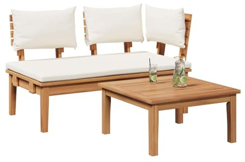 vidaXL Eckbankset mit Tisch und cremeweißen Kissen. Robuste Gartenmöbel aus massivem Akazienholz für 2 Personen. Perfekt zum Entspannen auf der Terrasse, im Garten oder auf dem Patio.
