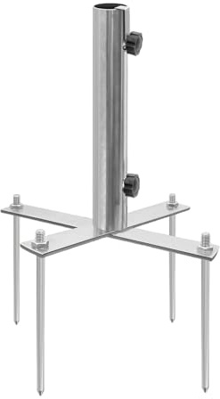 AVMAXCAM Beach Umbrella Stand Holders Heavy Duty Outdoor Base Umbrella Parasol Base Metal Grass with 4 Forks Spikes (Fit 1.1in-1.5in Pole,Galvanize) for Beach,Sand,Yard,Lawn